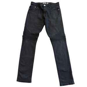Mecca Mens Stretch Fit Moto Jeans Black Ribbed Knee Denim Pants W34 L32